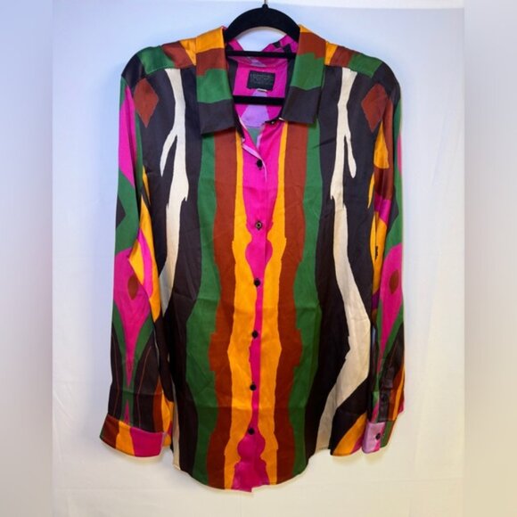 $138 Megan Renee, Organic Silk Button Up Blouse - Plus Size 2X - Colorful & Soft - Picture 2 of 9